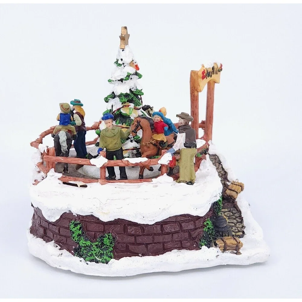 Vtg Holiday Time Cowboy Christmas Pony Ride Animated Lighted Boxed Works